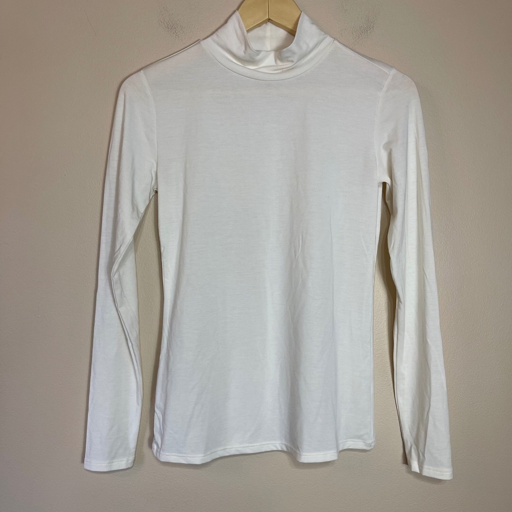 Nine West Womens XS Off White Mock Neck Long Sleeve Modal Blend Top Stretch Base